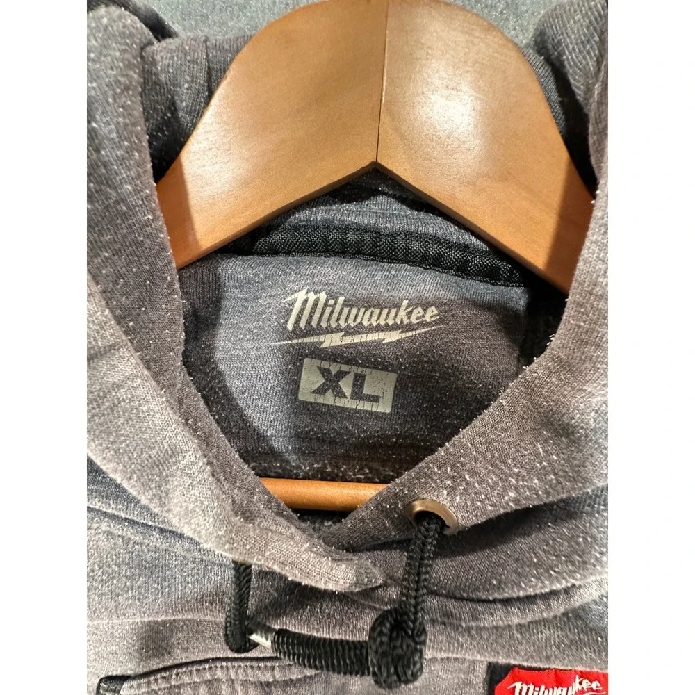 Milwaukee Tool Mens XL Gray Pullover Hoodie Fleece Lined Workwear Sweatshirt